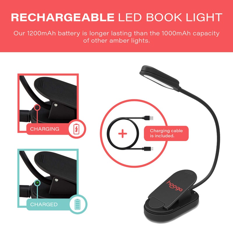 hooga ضوء الكتاب هوغا العنبر، ضوء قراءة LED قابل لإعادة الشحن مع مشبك، حجب الضوء الأزرق، 1600K دافئ للعناية بالعين للسرير، الطلاب، الأطفال، السفر، التمريض، الدراسة - Image 4